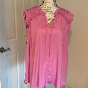 LOFT Pink Ruffle Sleeve Sleeveless Tunic Top